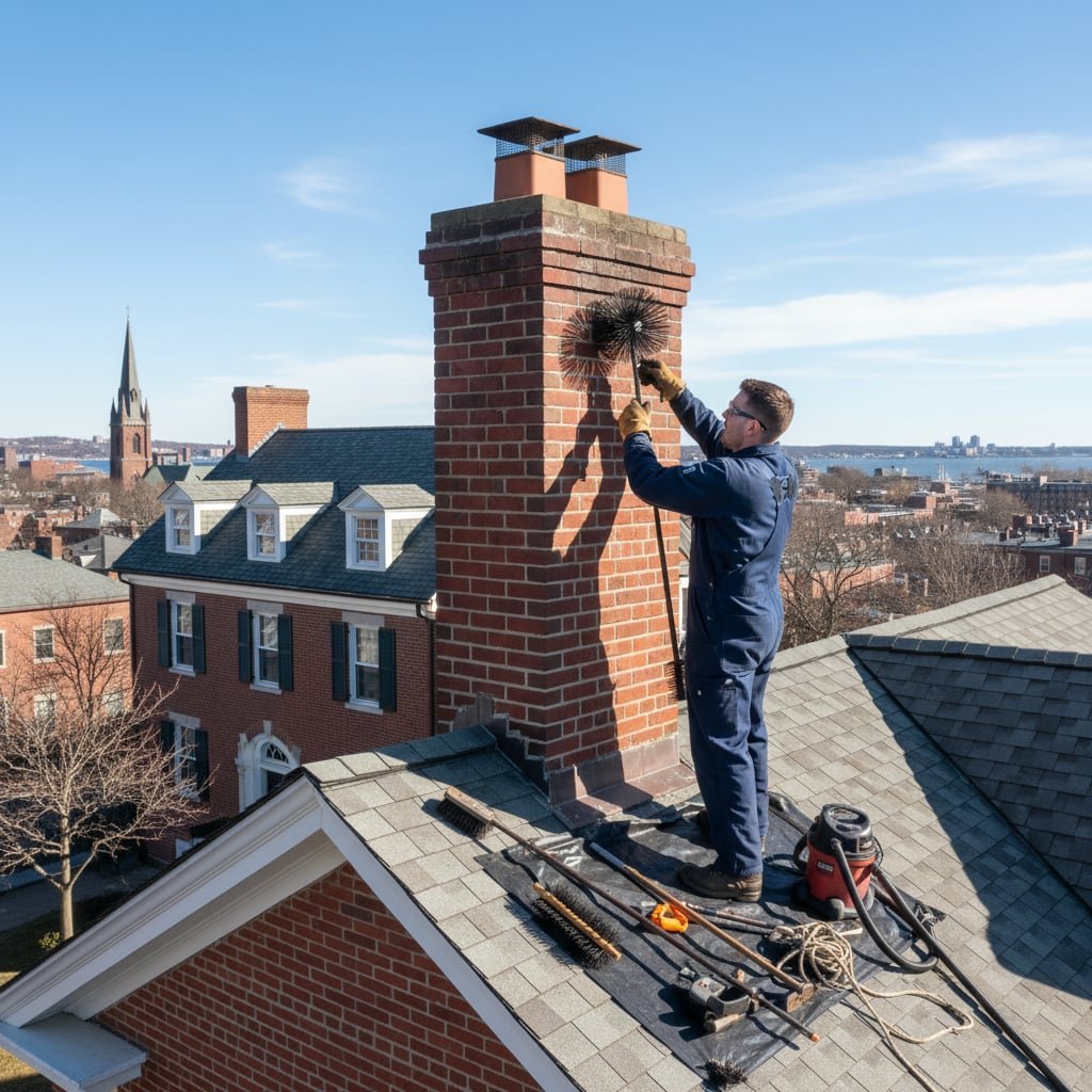 Bold Hearth Chimney Sweep team working on chimney